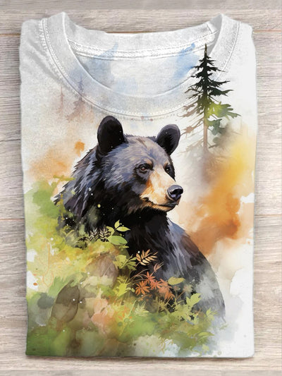 Unisex Animal Bear Art Illustration Print Casual Short Sleeve T-Shirt