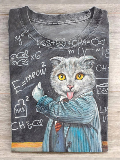 Unisex Funny Cat Teacher Printed Casual Short Sleeve T-Shirt