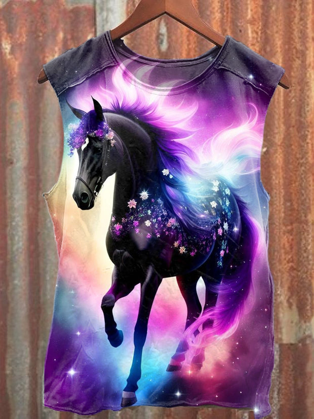 Unisex Animal Horse Art Illustration Printed Tank Top