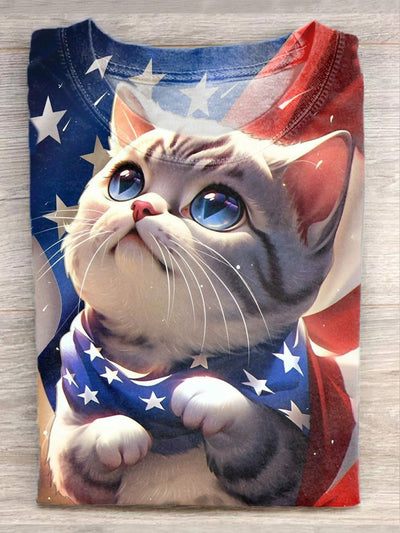 Unisex 4th of July Independence Day Cat Printed Short Sleeve T-Shirt