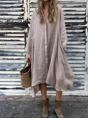 Women's Solid Color Long Lrregular Shirt Dress