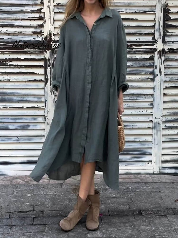 Women's Solid Color Long Lrregular Shirt Dress