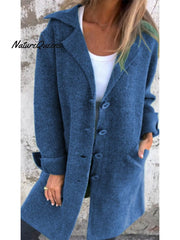 Women's Solid Color Lapel Cardigan with Pockets Single Breasted Mid-Length Jacket