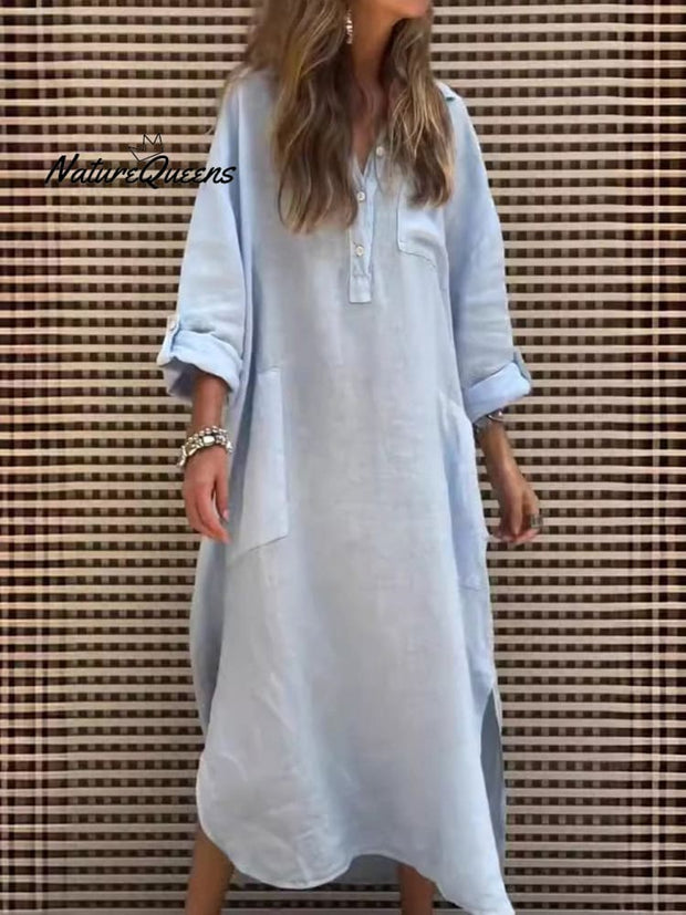 Women's  Simple Solid Color Casual Long-sleeved Dress