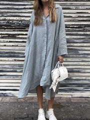 Women's Solid Color Long Lrregular Shirt Dress