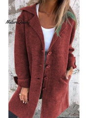 Women's Solid Color Lapel Cardigan with Pockets Single Breasted Mid-Length Jacket