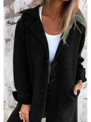 Women's Solid Color Lapel Cardigan with Pockets Single Breasted Mid-Length Jacket