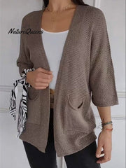 Women's Waffle Grid Texture Nine Quarter Sleeve Casual Cardigan Jacket