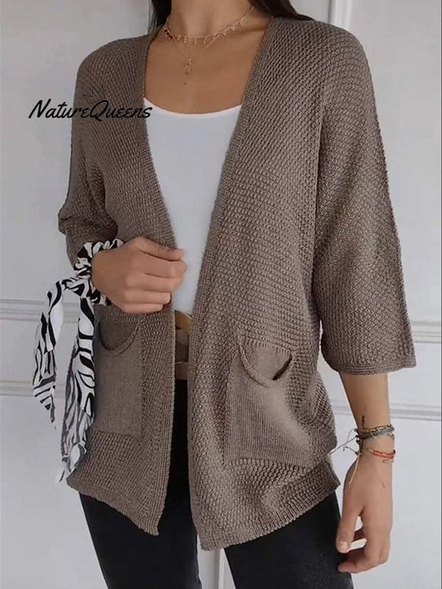 Women's Waffle Grid Texture Nine Quarter Sleeve Casual Cardigan Jacket