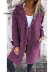 Women's Solid Color Lapel Cardigan with Pockets Single Breasted Mid-Length Jacket