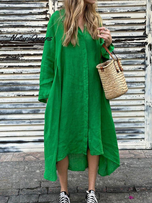 Women's Solid Color Long Lrregular Shirt Dress