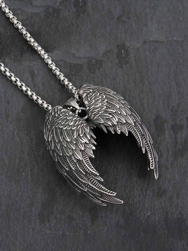 Sexy Vintage Angel Wings Feather Titanium Steel Pendant Necklace