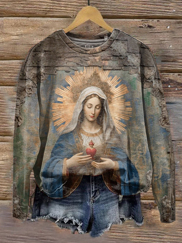 Unisex Vintage Renaissance Virgin Mary Art Painting Printed Casual Short Sleeve T-Shirt