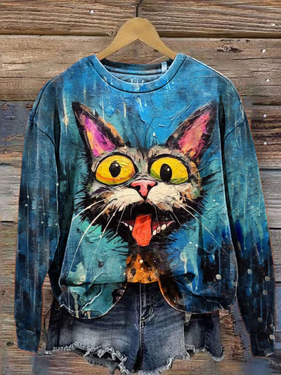 Art Print Cat Lover Casual Sweatshirt