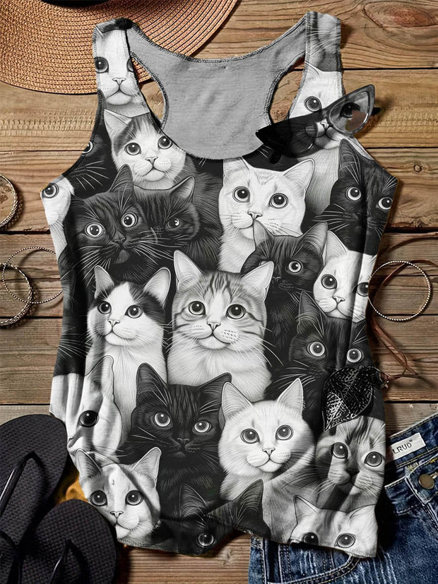 Funny Cat Art Design Print Tank Top