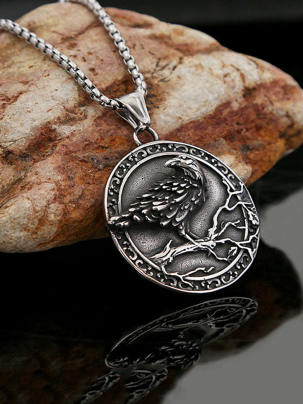 Stainless Steel Men's Necklace Crow Pendant